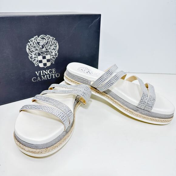 Vince Camuto Rallsan Strappy Rhinestone Sandal Cloudy Gray Women 6W - Picture 1 of 7